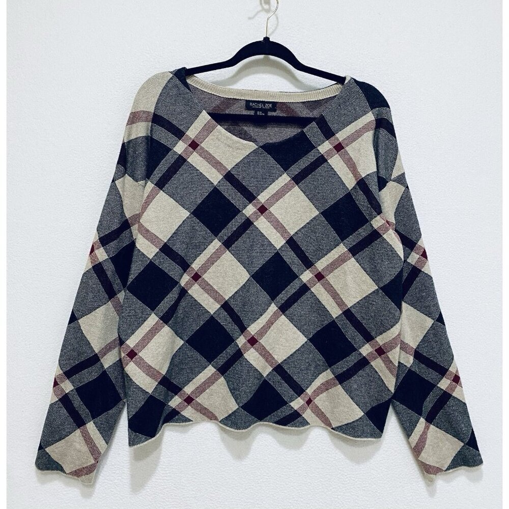 Rachel Zoe Sweater Womens XL Holiday Plaid Scoop Neck Preppy Academia Boxy